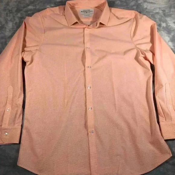 Mizzen+Main Leeward Collection Mens Orange Checkered Dress Shirt 2xLarge Trim Fi - Picture 1 of 5